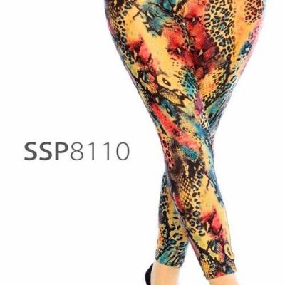 PLUS SIZE SOFT BRUSHED POLY MULTI COLOR FASHION ABSTRACT PRINT LEGGINGS SSP8110